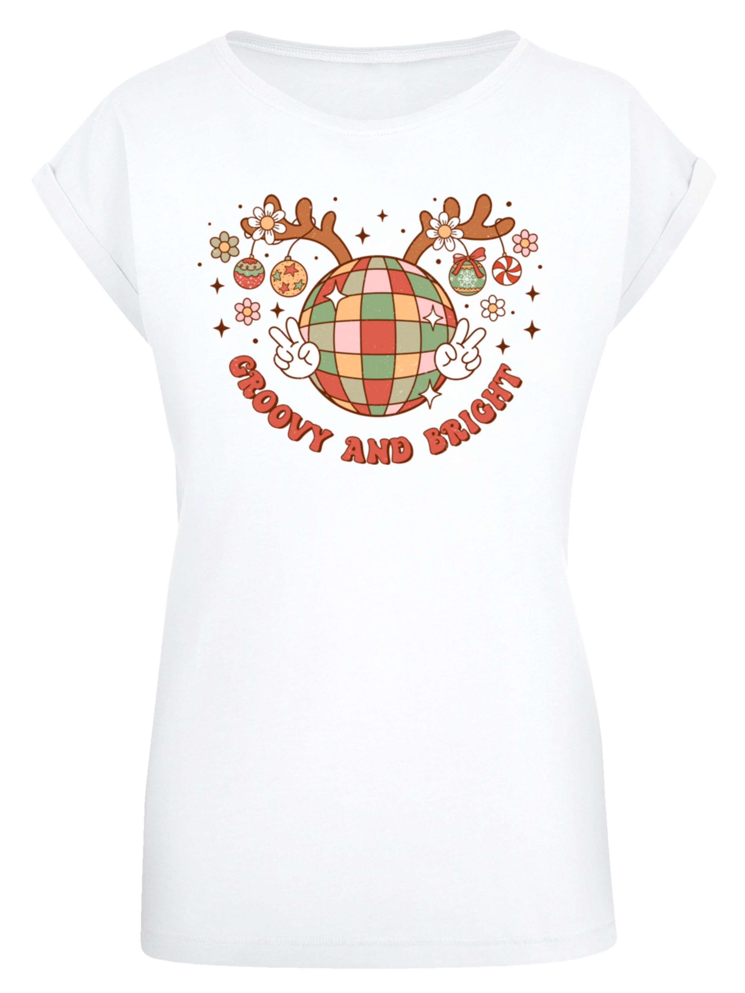 F4NT4STIC Shirt 'Groovy And Bright Christmas Disco Deer' in Weiß: Vorderseite