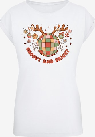 F4NT4STIC Shirt 'Groovy And Bright Christmas Disco Deer' in White: front