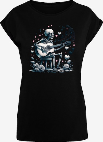 F4NT4STIC Shirt 'Skelett spielt Gitarre, Musik, Liebe' in Zwart: voorkant