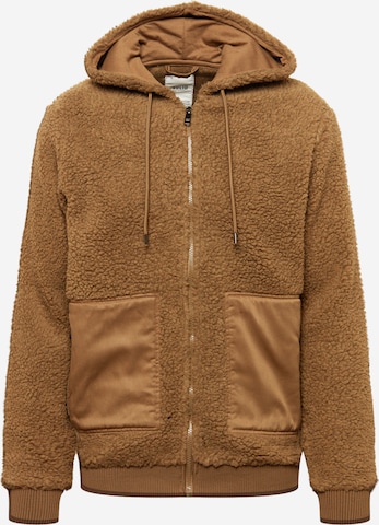 !Solid Fleece jas in Bruin: voorkant