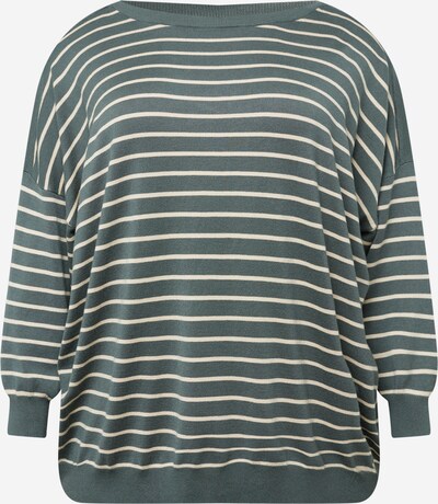 KAFFE CURVE Pullover 'Malina' in dunkelgrün / weiß, Produktansicht
