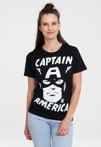 LOGOSHIRT T-Shirt 'Marvel Comics - Captain America' in Schwarz: predná strana