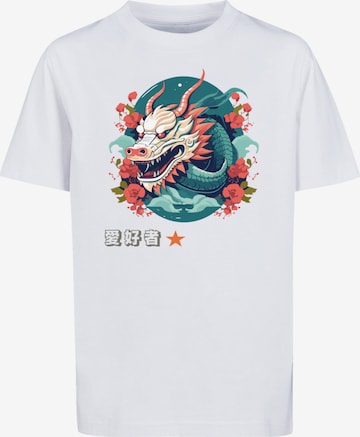 T-Shirt 'Drache mit Blumen' F4NT4STIC en blanc : devant