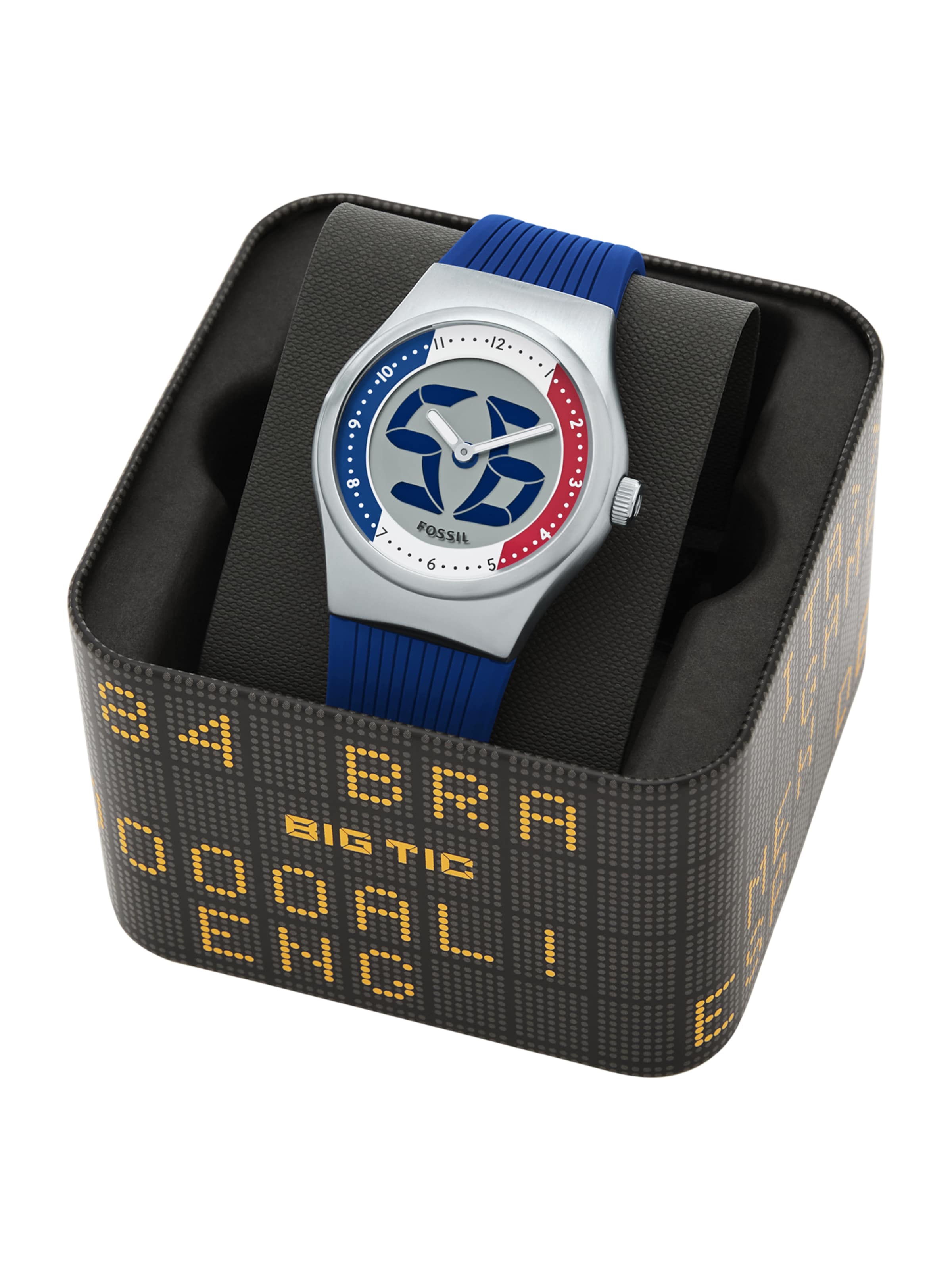 FOSSIL Analoog horloge 'ARCHIVAL BIG TIC - France' in Blauw