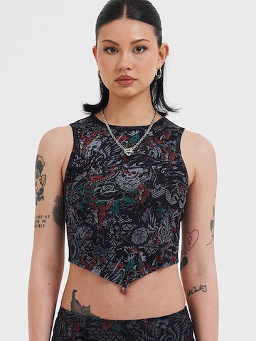 Ed Hardy Blouse 'Dragon Repeat' in Zwart: voorkant