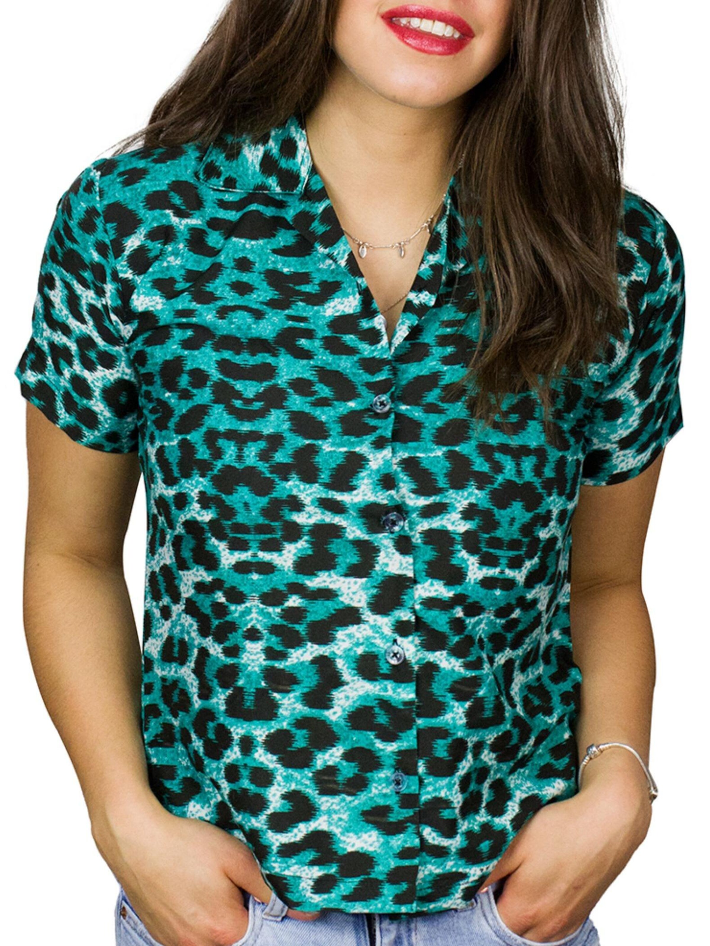 King Kameha Blouse 'Leopard' in Green: front