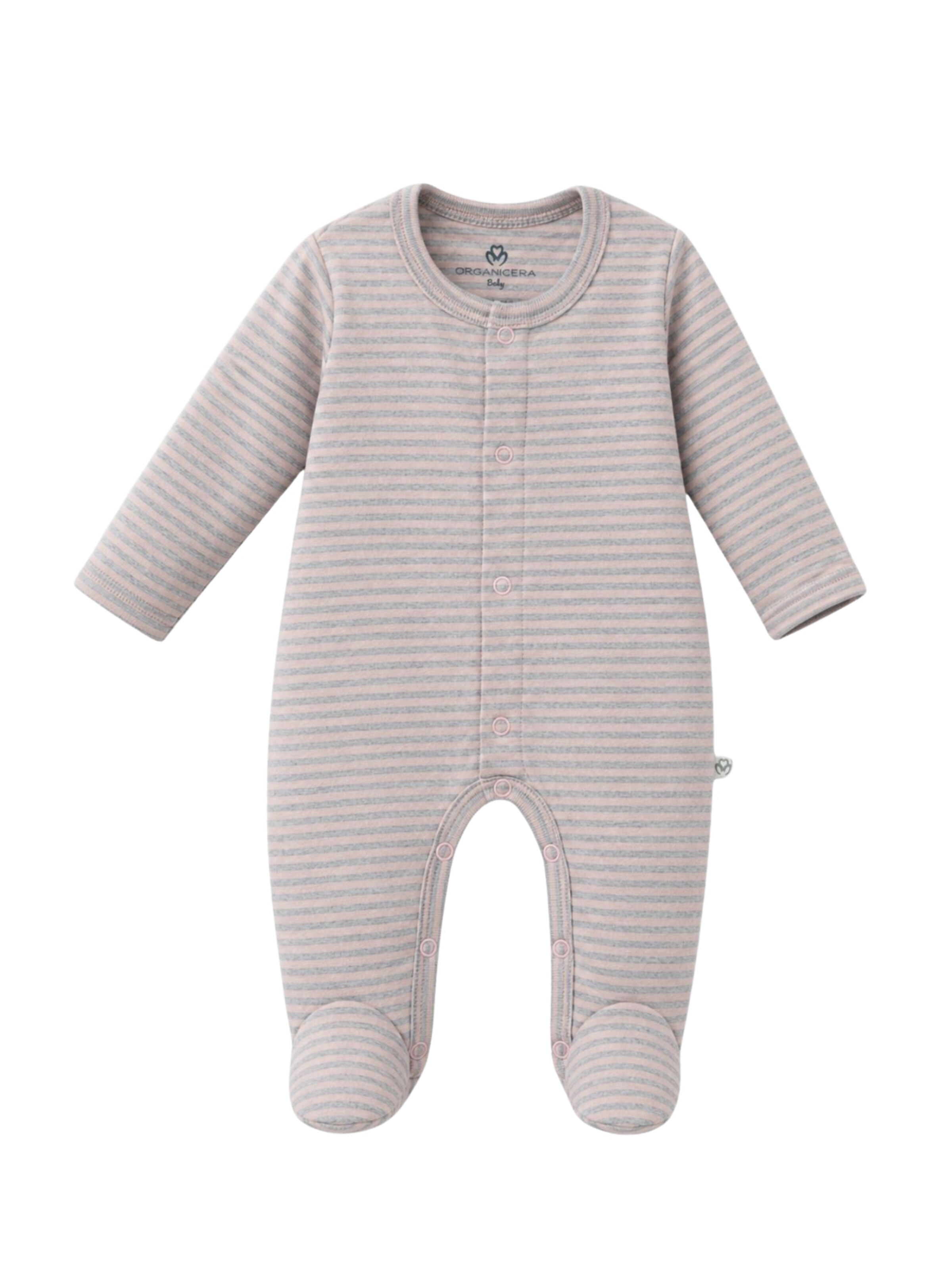 OrganicEra Romper/Bodysuit 'OrganicEra Organic  Baby Footed Sleepsuit, Striped' in Pink: front