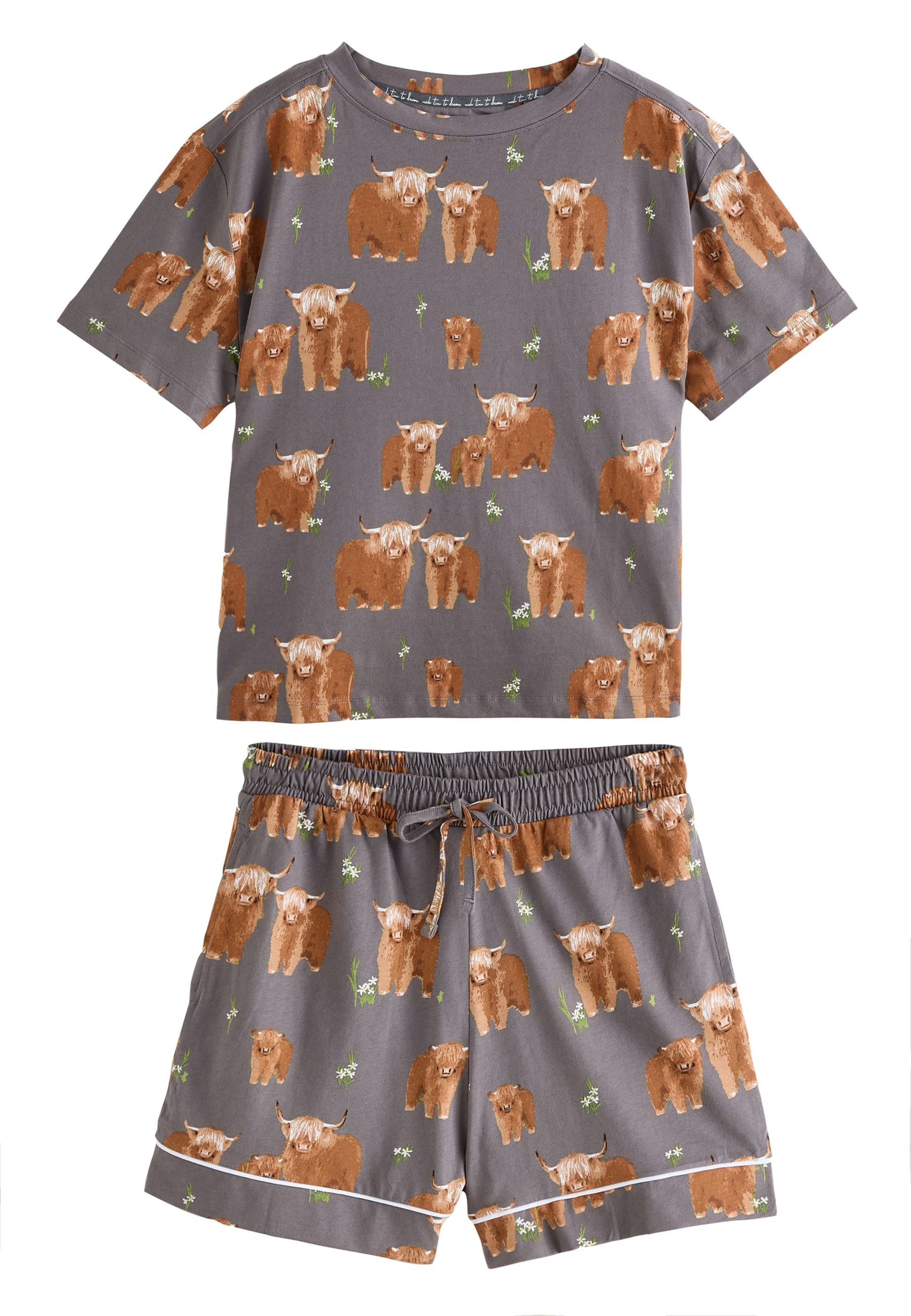 Next Kort pyjamas 'Hamish The Highland Cow' i grå: framsida
