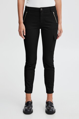 PULZ Jeans Skinny Cargo Pants 'Rosita' in Black: front