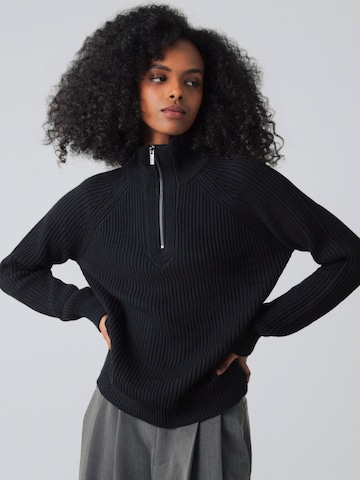 Honest Basics - Jersey 'Half-Zip Knit' en negro