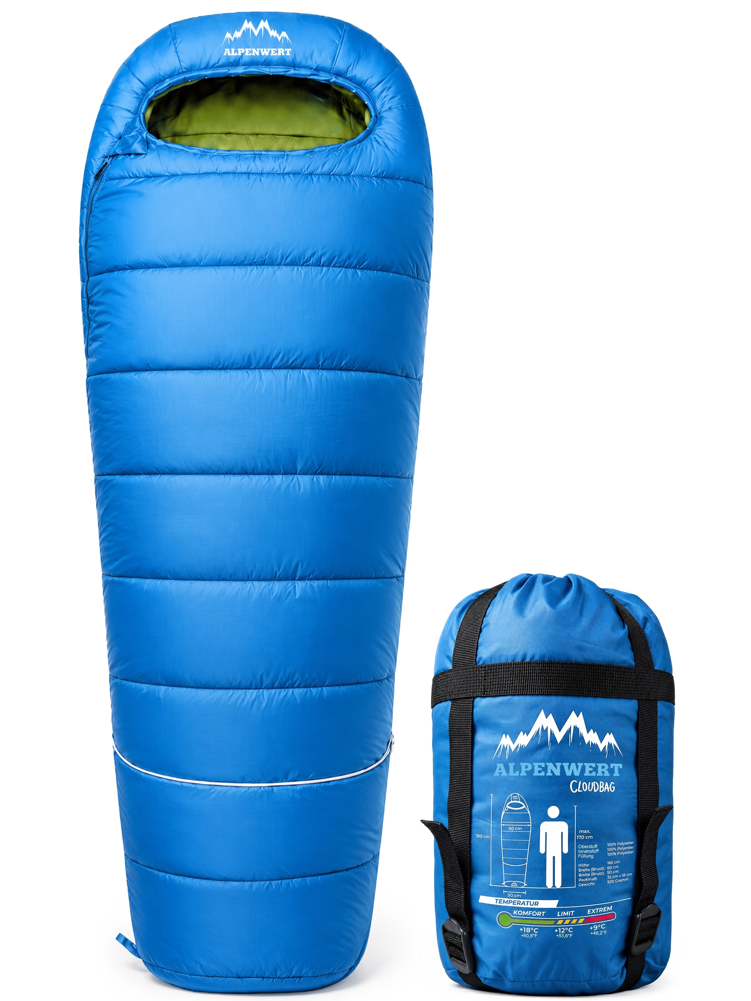 Alpenwert Sleeping Bag 'Schlafsack Kinder' in Blue: front