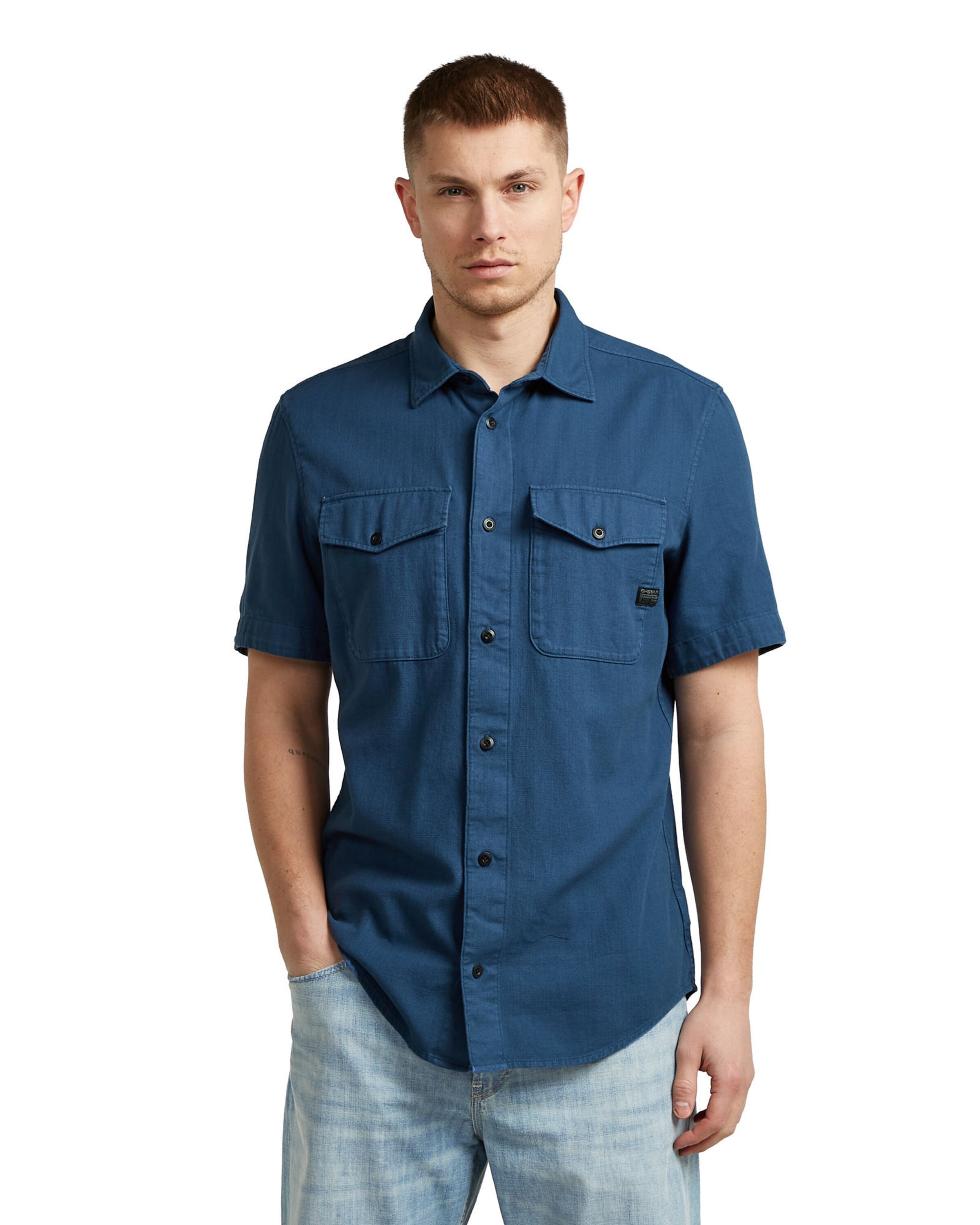 G-STAR Slim fit Overhemd 'Marine Slim Shirt' in Blauw: voorkant