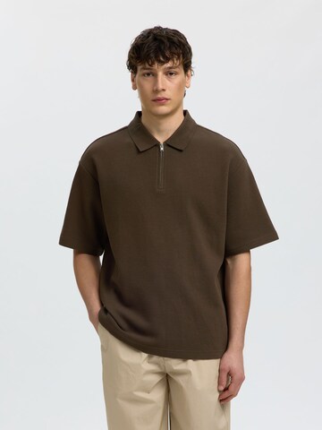 SELECTED Shirt in Bruin: voorkant