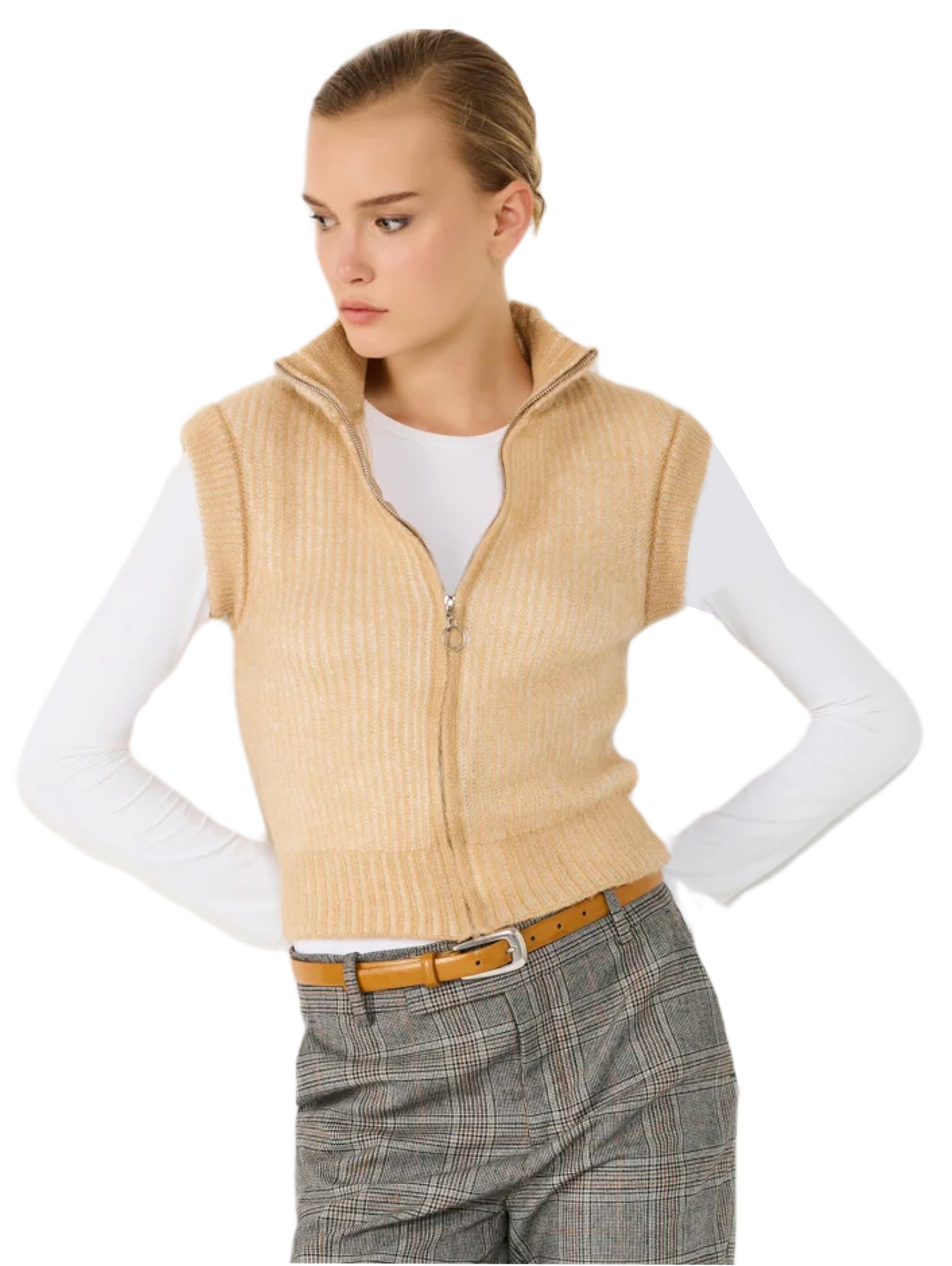 No Matter What Knitted vest in Beige: front