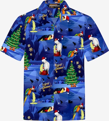 Hawaiihemdshop.deRegular Fit Košulja 'Hawaiihemd Christmas Parrots' - plava boja: prednji dio