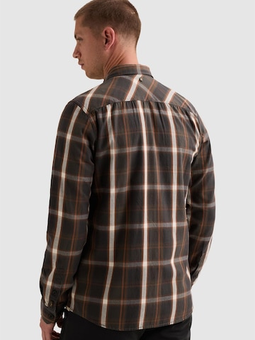 PME Legend Regular fit Button Up Shirt 'Shirt with lumberjack check pattern and herringbone texture' in Brown