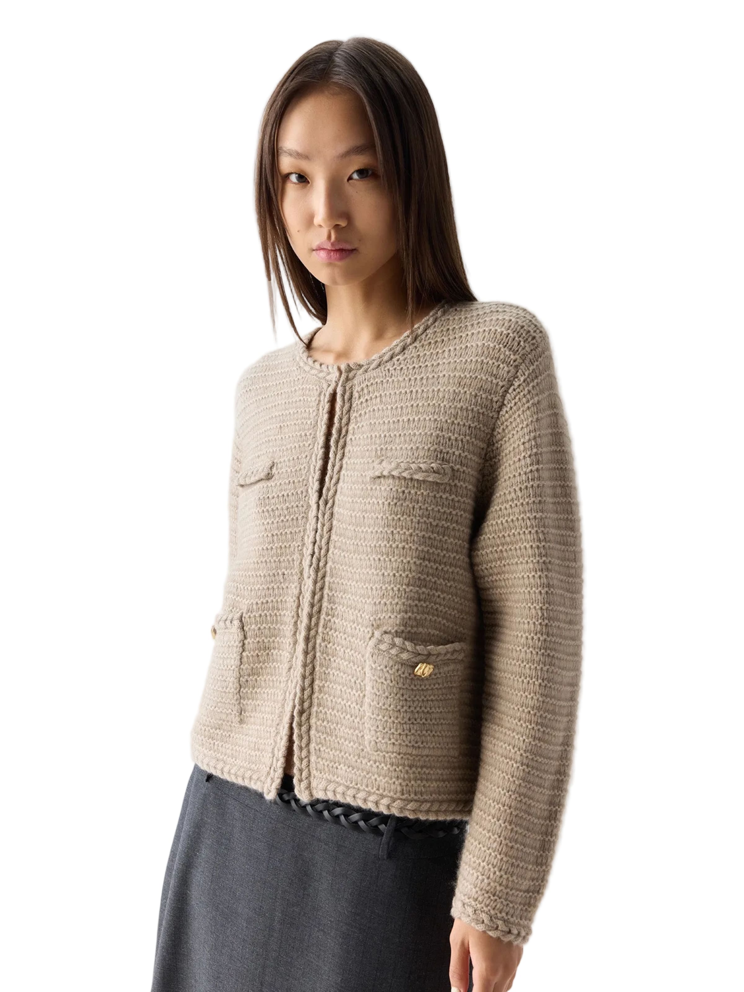 GOBI Cashmere Knit Cardigan 'Textured Knit Cashmere Jacket-Style Cardigan' in mottled beige, Item view