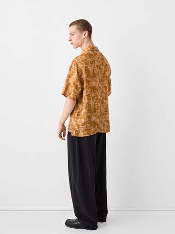 Bershka Comfort fit Button Up Shirt in Brown