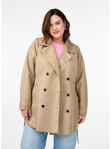 Zizzi Between-seasons coat 'Caselin' in Beige: front
