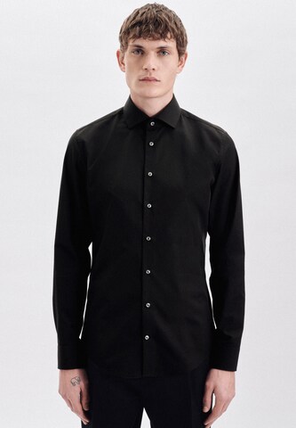 SEIDENSTICKER Slim fit Business Shirt in Black: front