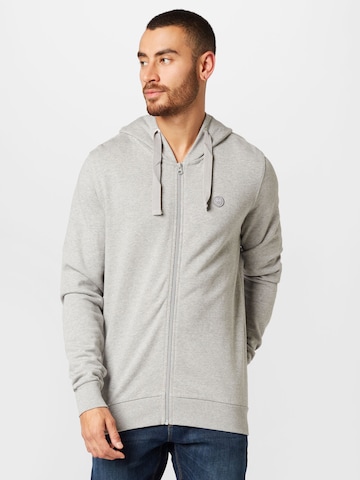 KnowledgeCotton Apparel Zip-Up Hoodie in Grey: front