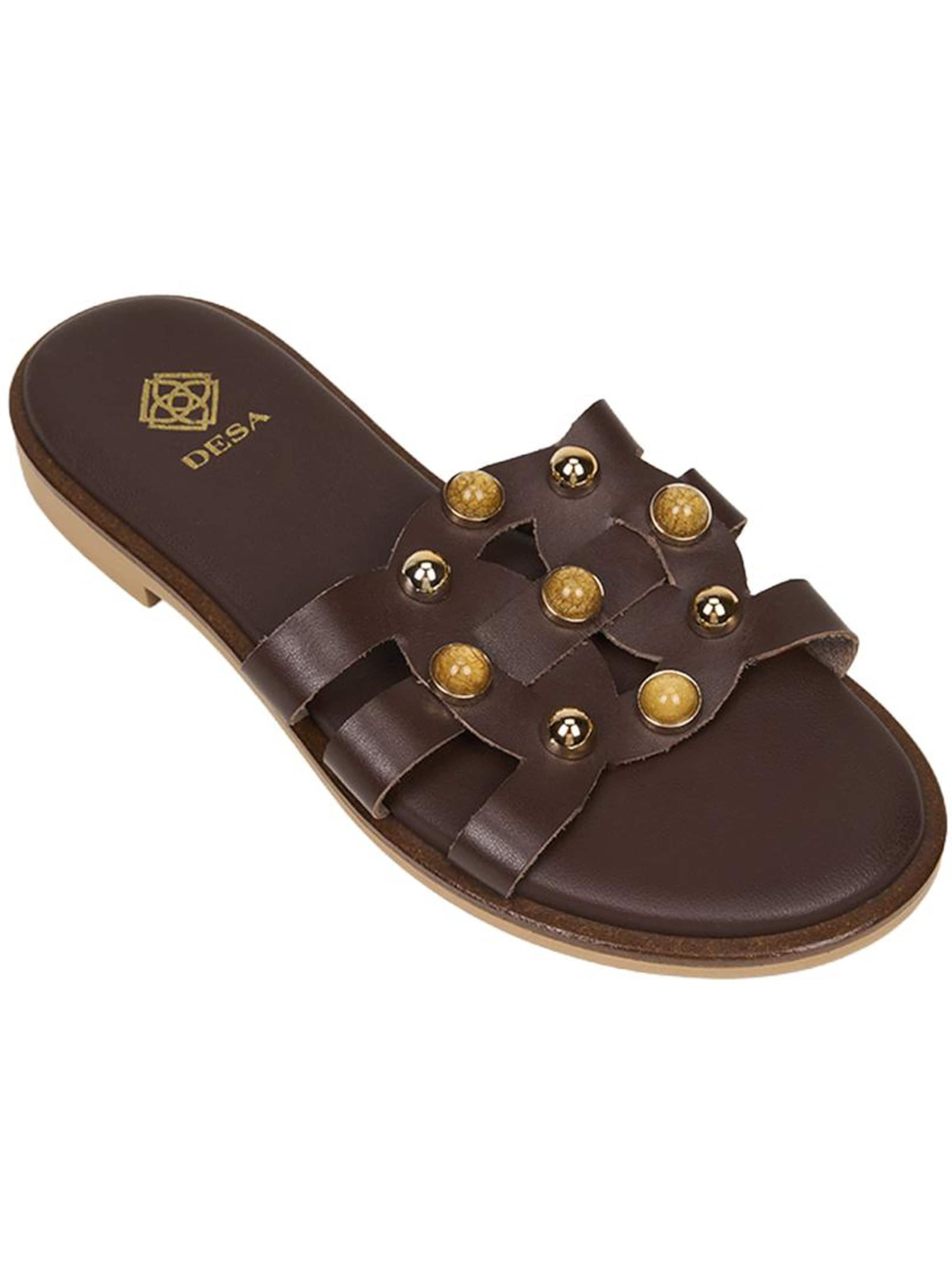 Mule 'DESA Damen-Ledersandalen mit Perlenbesatz' Desa en marron : devant