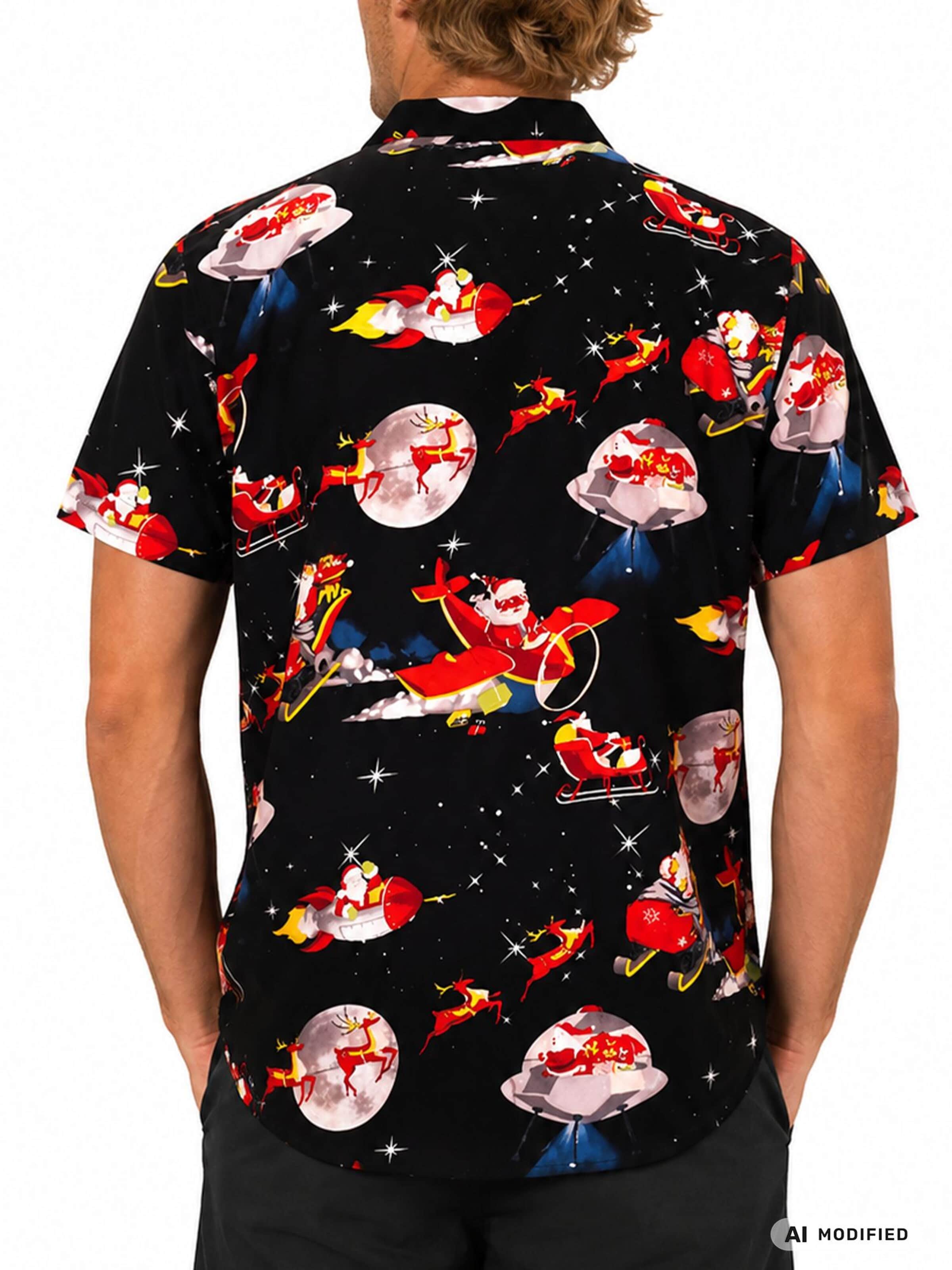 King Kameha Regular fit Skjorta 'Christmas Space Santa' i svart