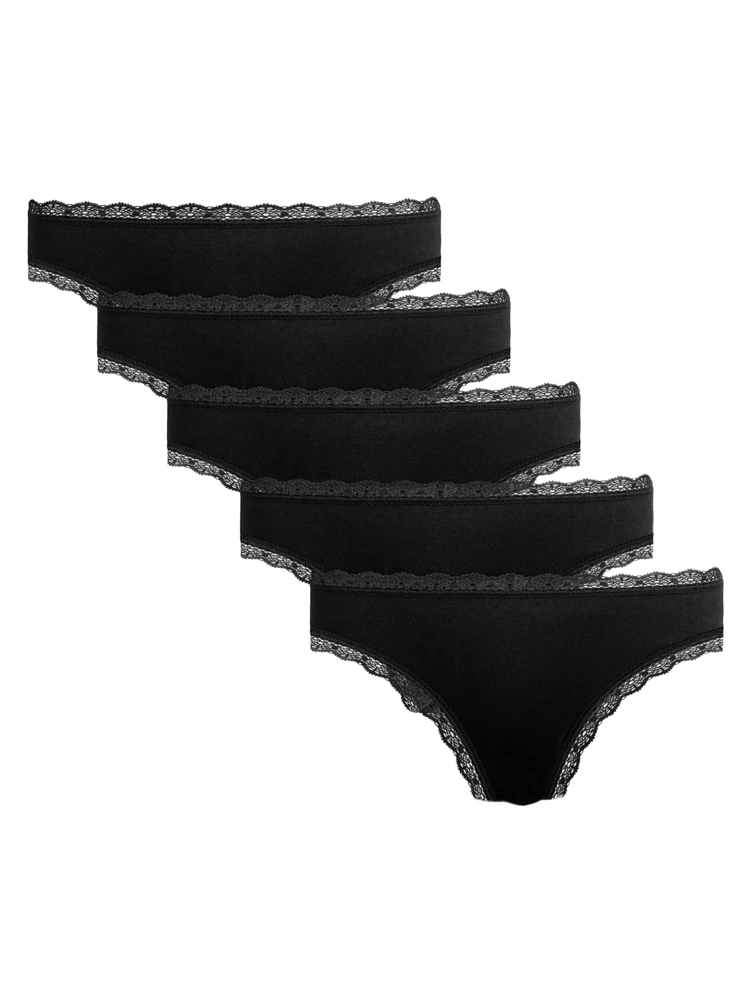 String 'COTTON LACE Tanga Women 5er Pack' Maxte en noir : devant