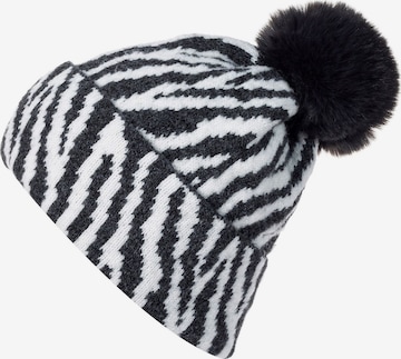 styleBREAKER Mütze 'Strick Bommelmütze mit Zebra Muster' in Grau: Vorderseite