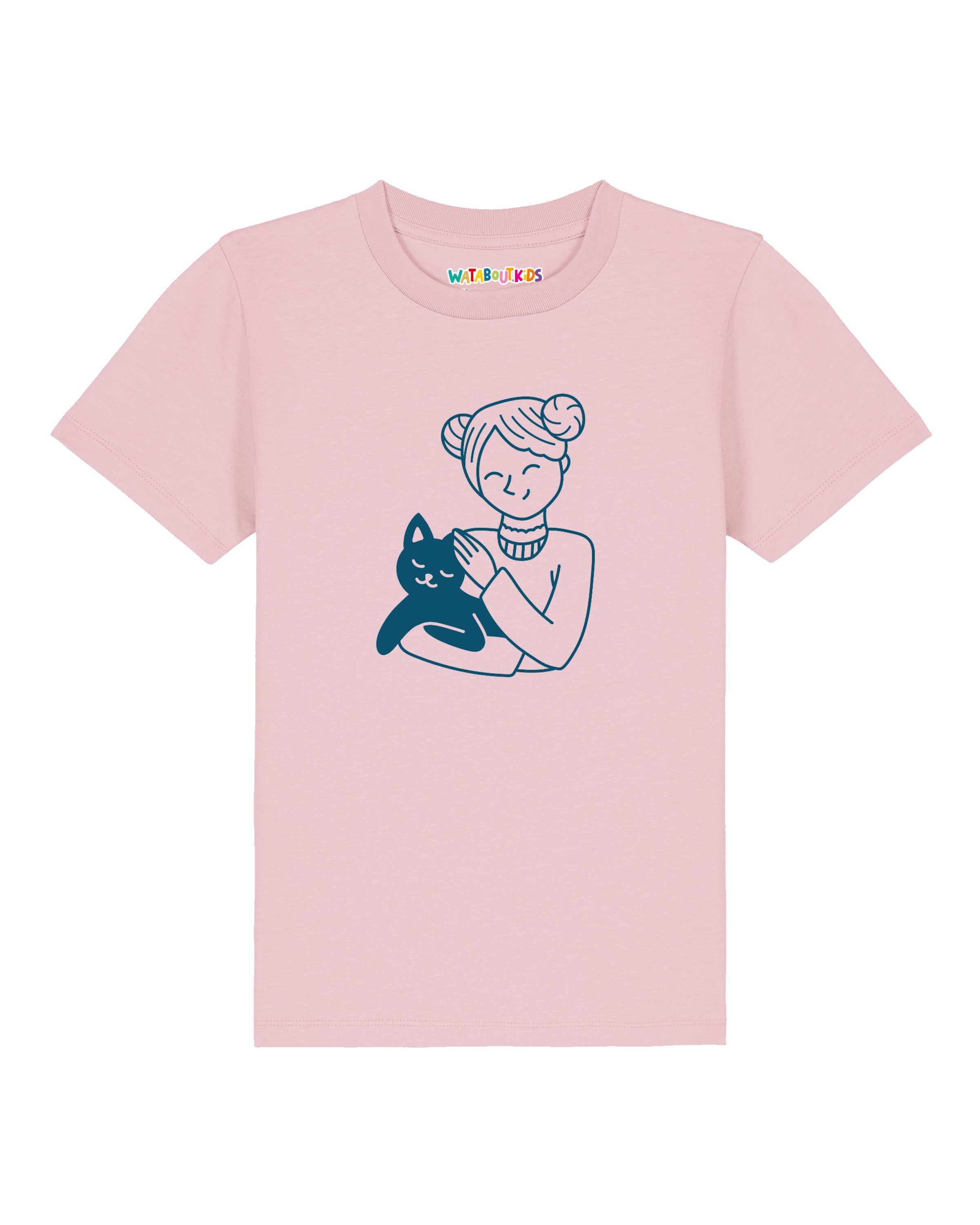T-Shirt 'Mädchen und Katze' watabout.kids en rose : devant