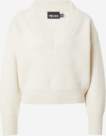 PIECES - Pullover 'FINE' em branco: frente