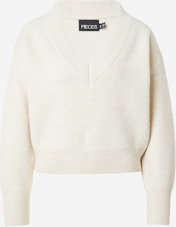 PIECES Sweter 'FINE' w kolorze biały: przód