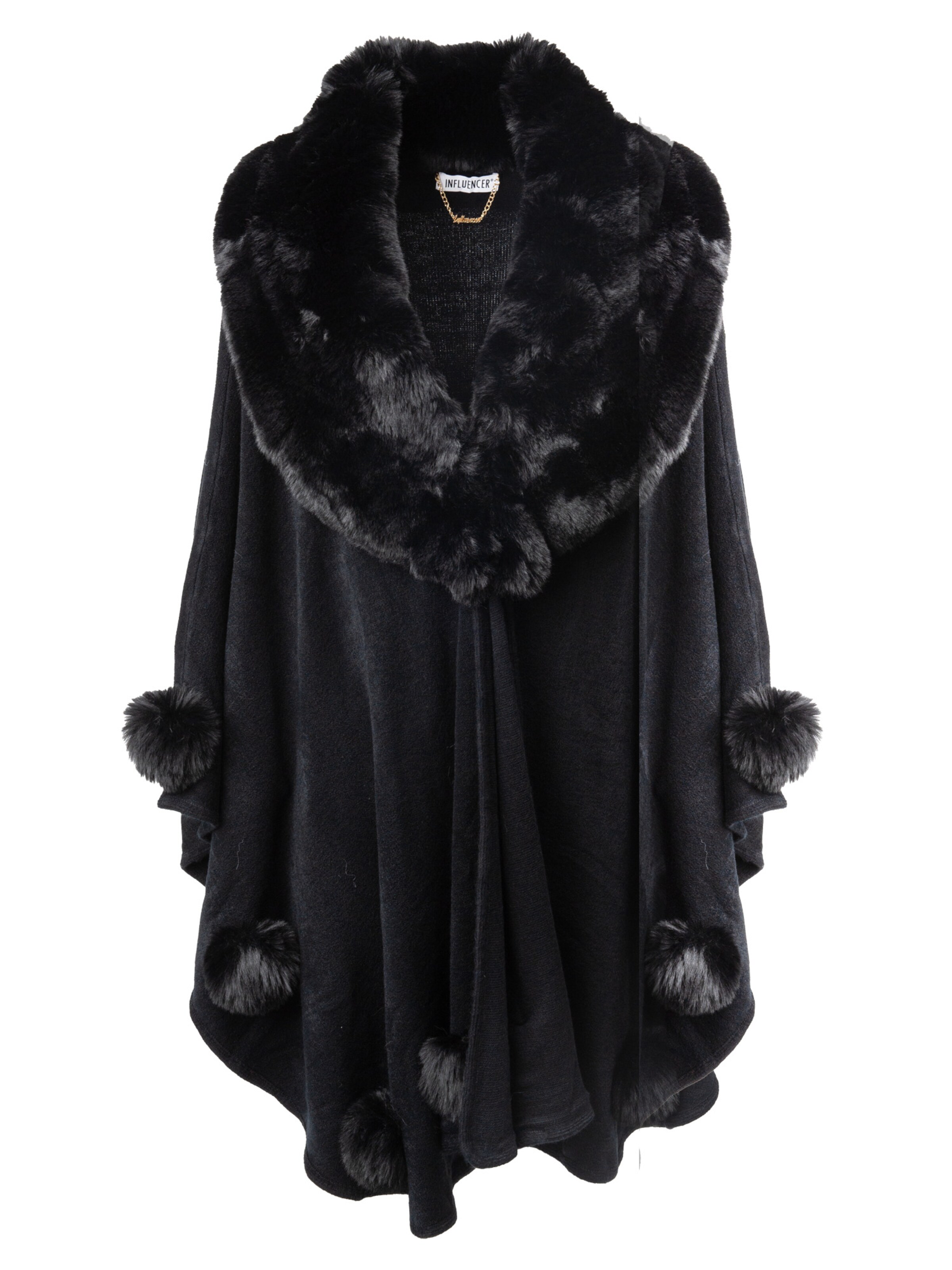 Influencer Cape in Schwarz: Vorderseite
