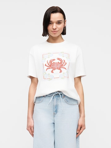Abercrombie & Fitch Тениска 'CRAB' в бяло: отпред