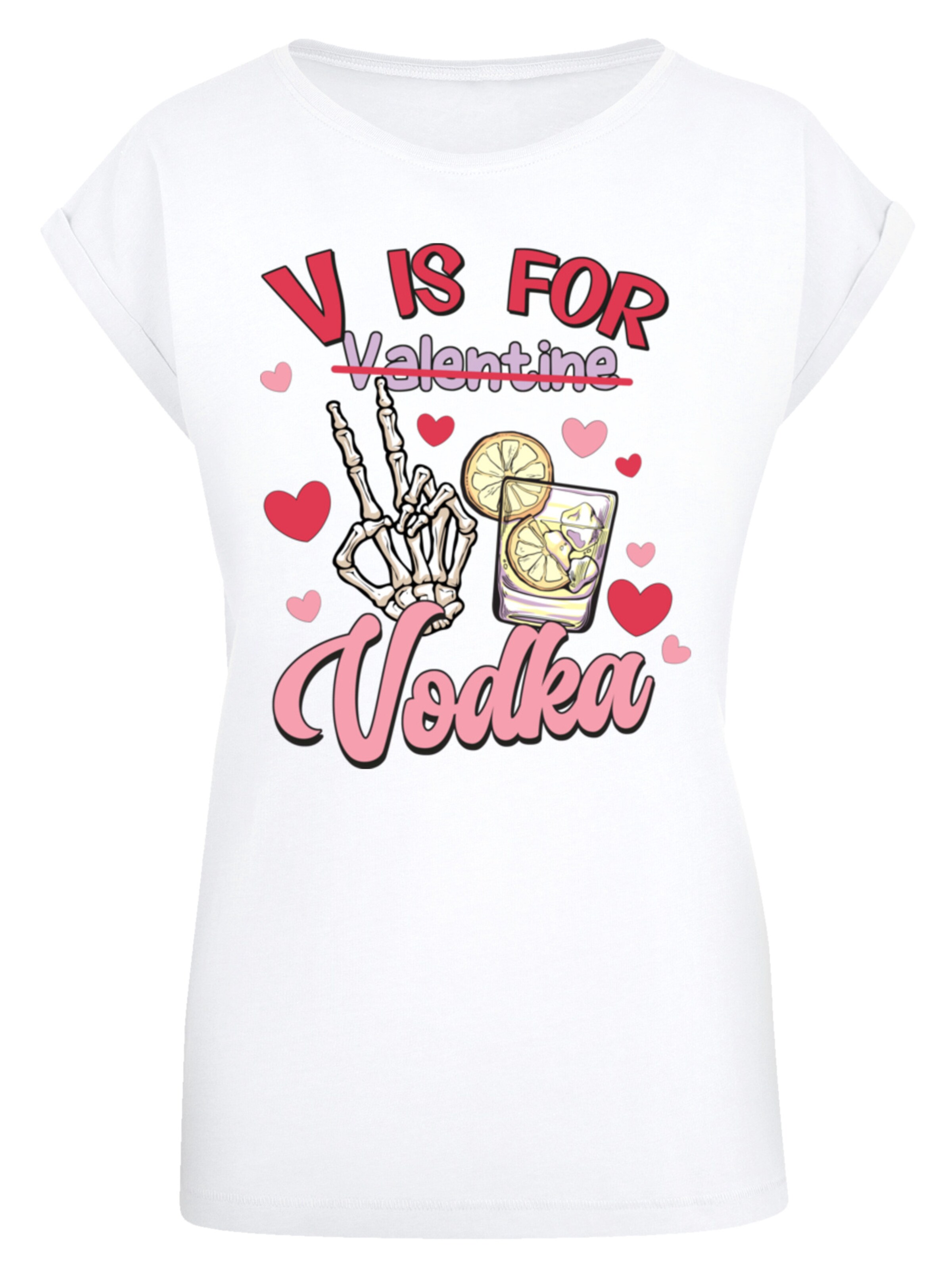 T-shirt 'Anti Valentinstag V is for Vodka' F4NT4STIC en blanc : devant