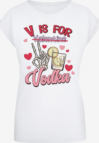 T-shirt 'Anti Valentinstag V is for Vodka' F4NT4STIC en blanc : devant