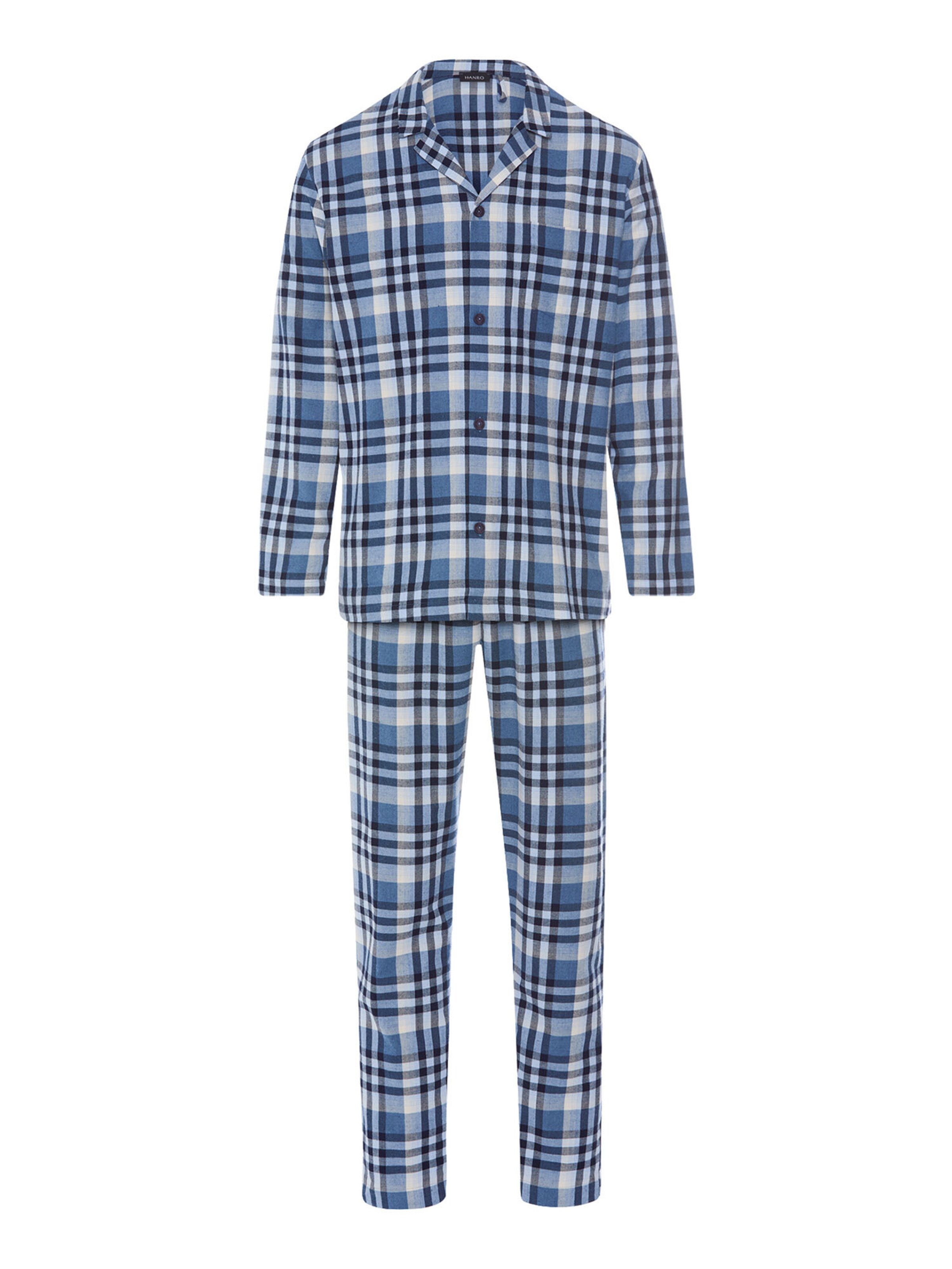 Hanro Pajamas long ' Cozy Comfort ' in Blue: front