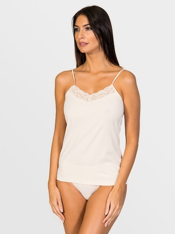 Maglietta intima 'Afrodita Lace v-neck spaghetti top' di zd ZERO DEFECTS in bianco