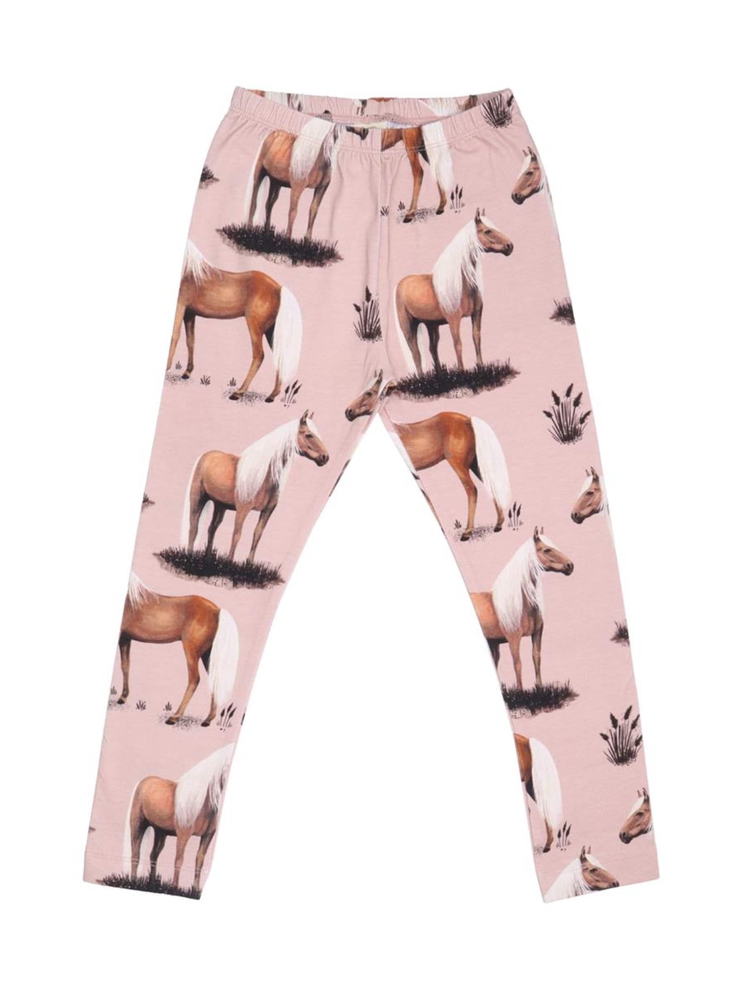 Walkiddy Skinny Leggings 'Horses' in Pink: front