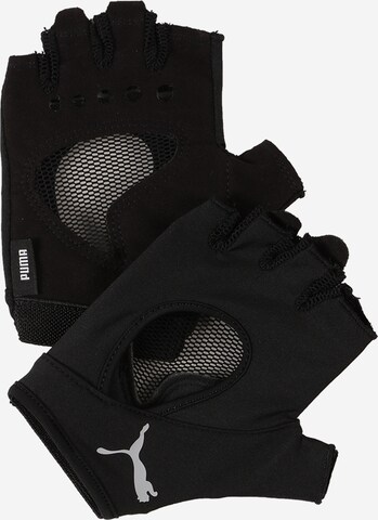 PUMA Athletic Gloves in Black: front