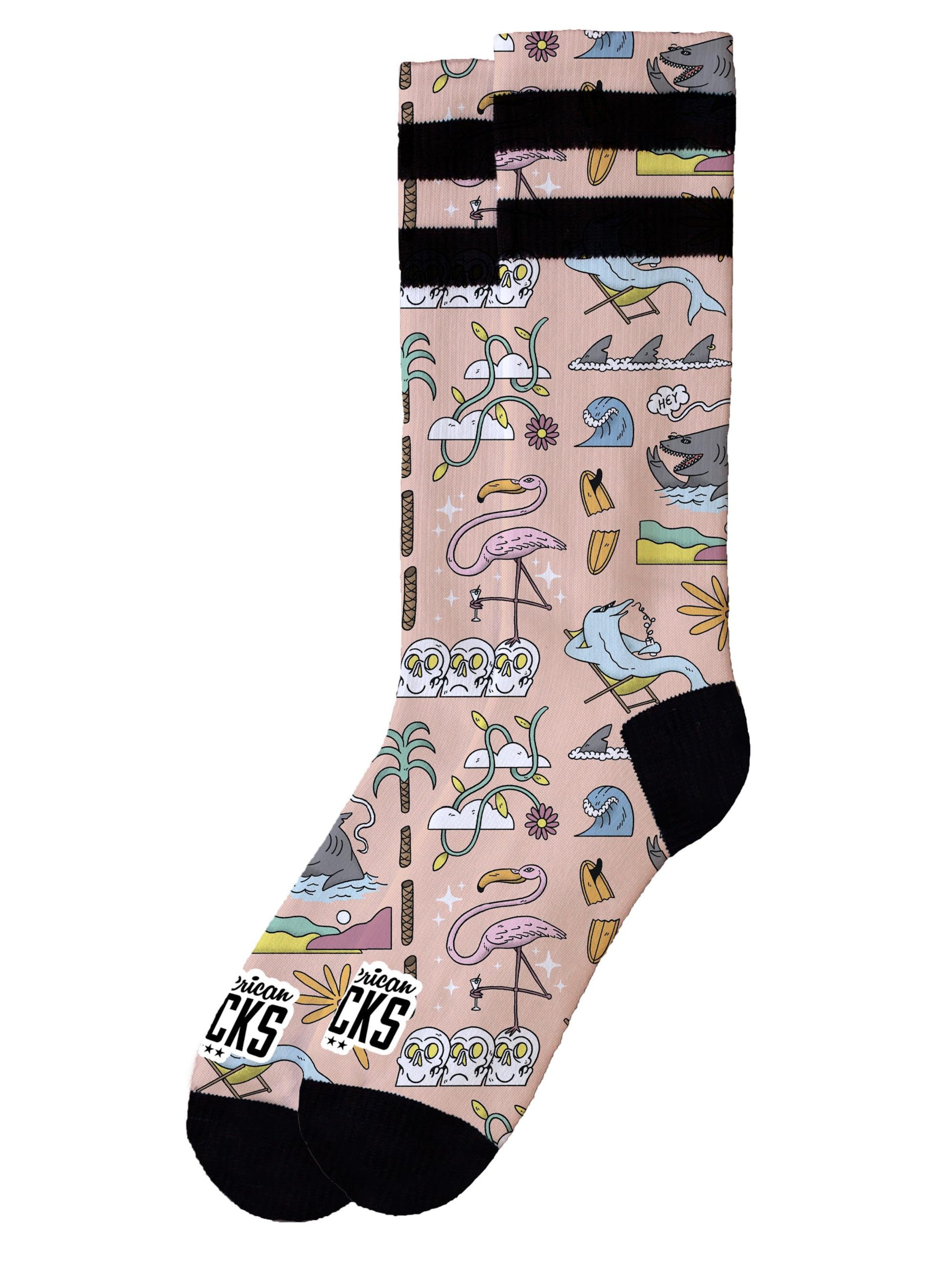 American Socks Socken 'Sharks Are Friends - Mid High' in Gelb: Vorderseite