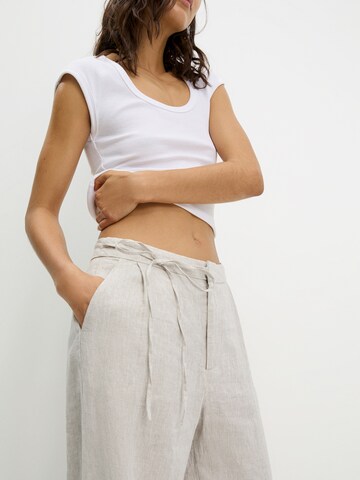 Pull&Bear Wide leg Bandplooibroek in Beige