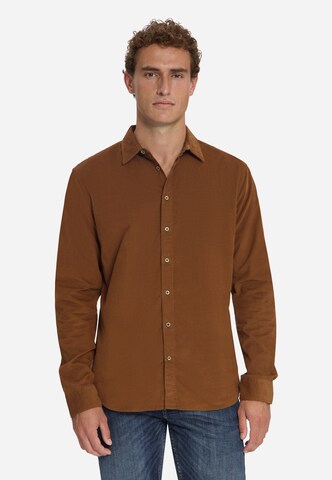 No Excess Regular fit Overhemd in Bruin: voorkant