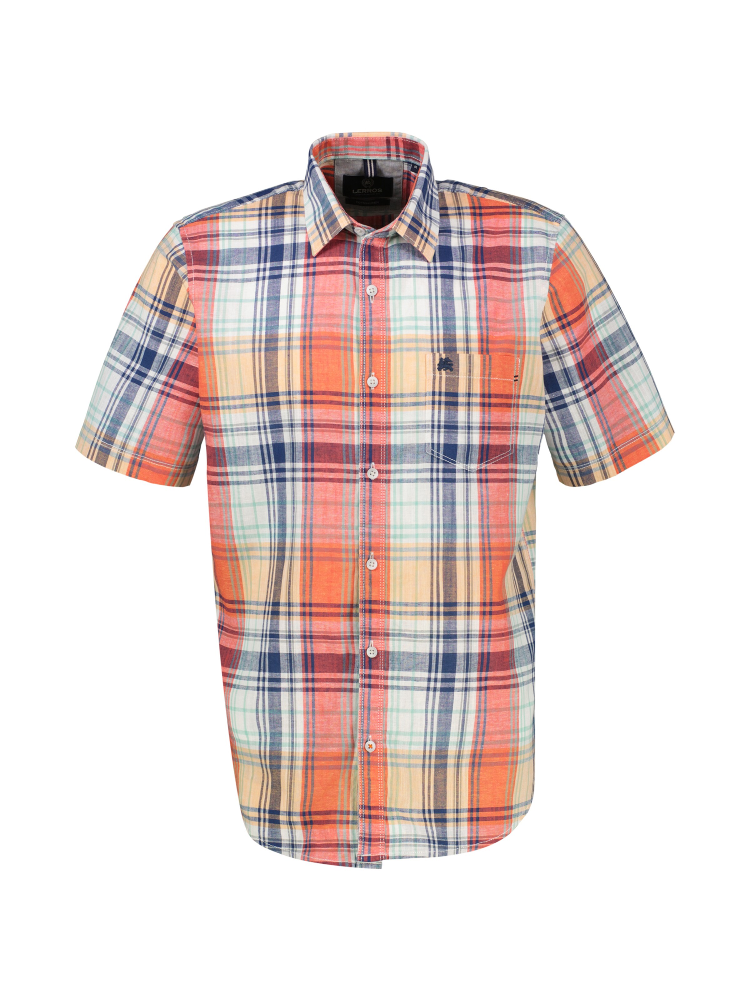 LERROS Kariertes Kurzarmhemd aus Baumwolle und Leinen in Weiß: Vorderseite