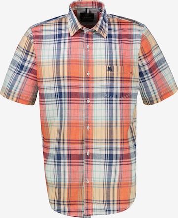 LERROS Kariertes Kurzarmhemd aus Baumwolle und Leinen in Weiß: Vorderseite