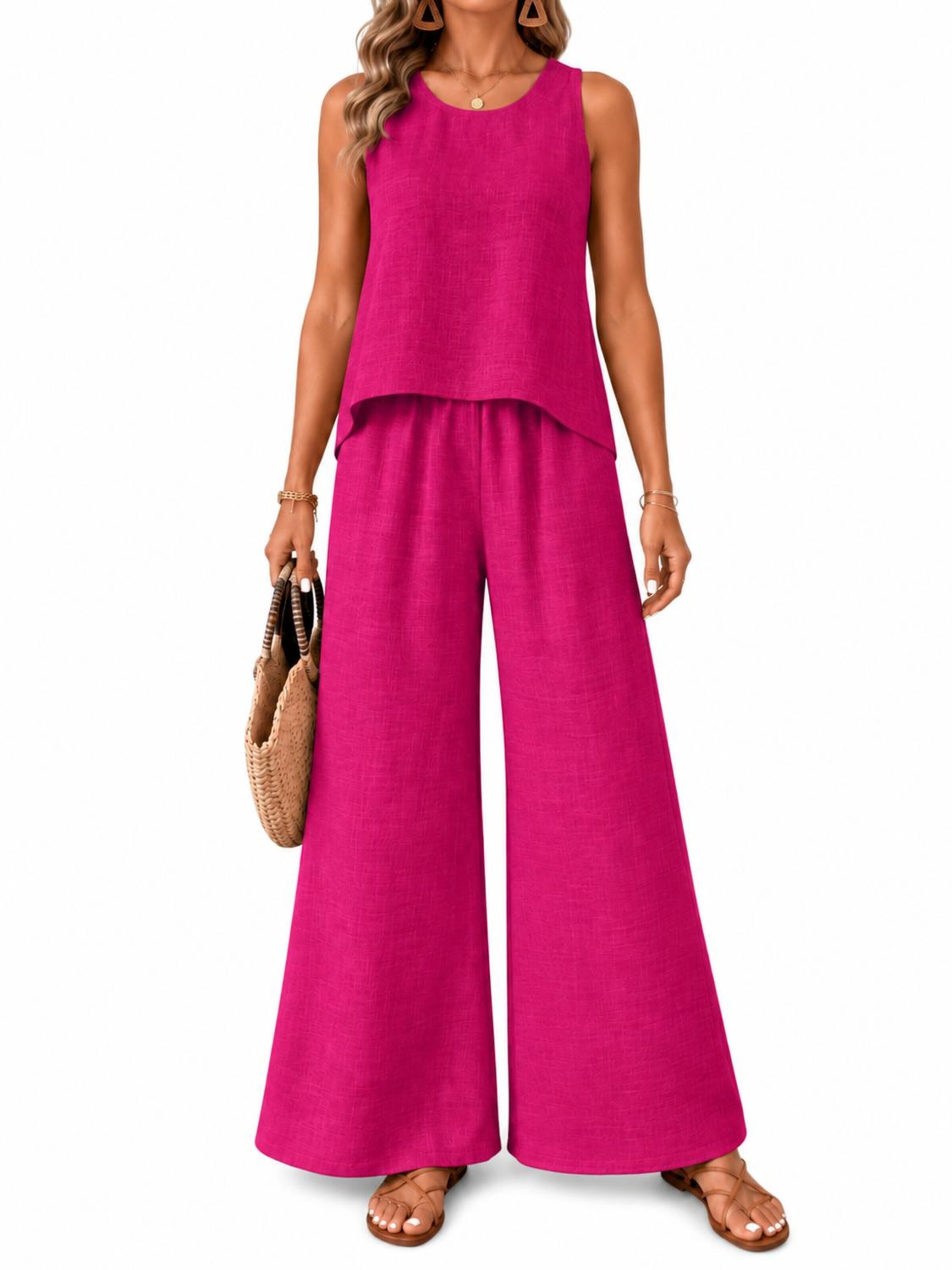 SPORTS36.NL Jurk 'Women's Sleeveless Linen-Blend 2-Piece Set' in Roze: voorkant