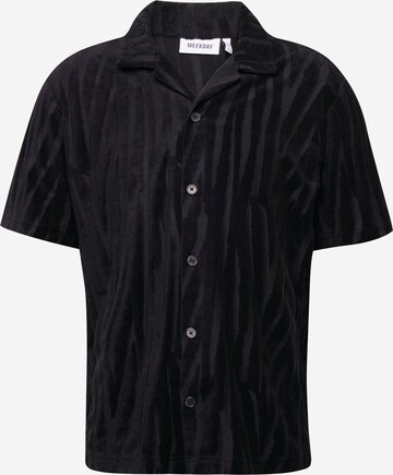 WEEKDAY Comfort fit Button Up Shirt in Black: front