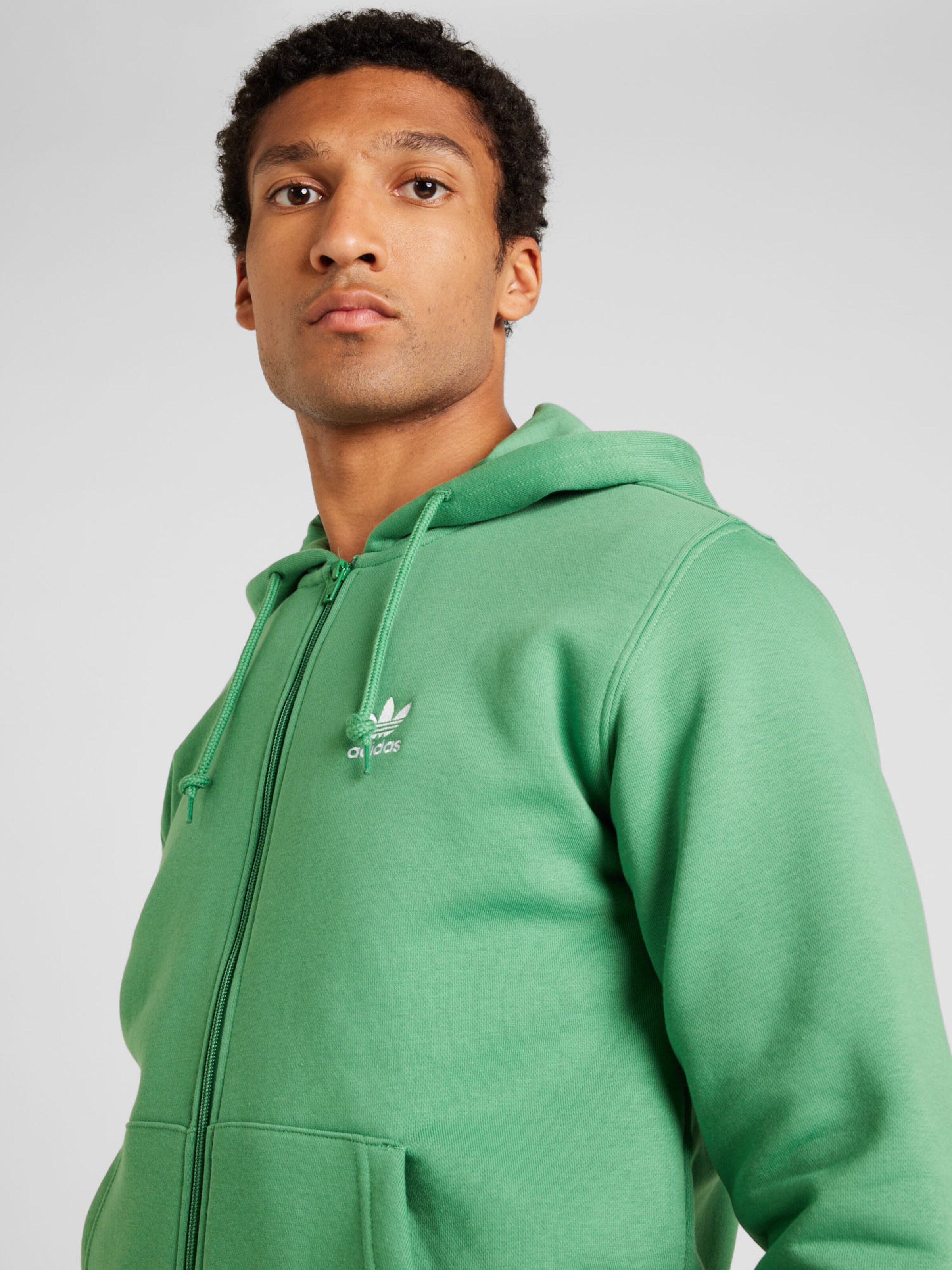 ADIDAS ORIGINALS Zip Up Hoodie Trefoil Essentials in Light Green ABOUT YOU