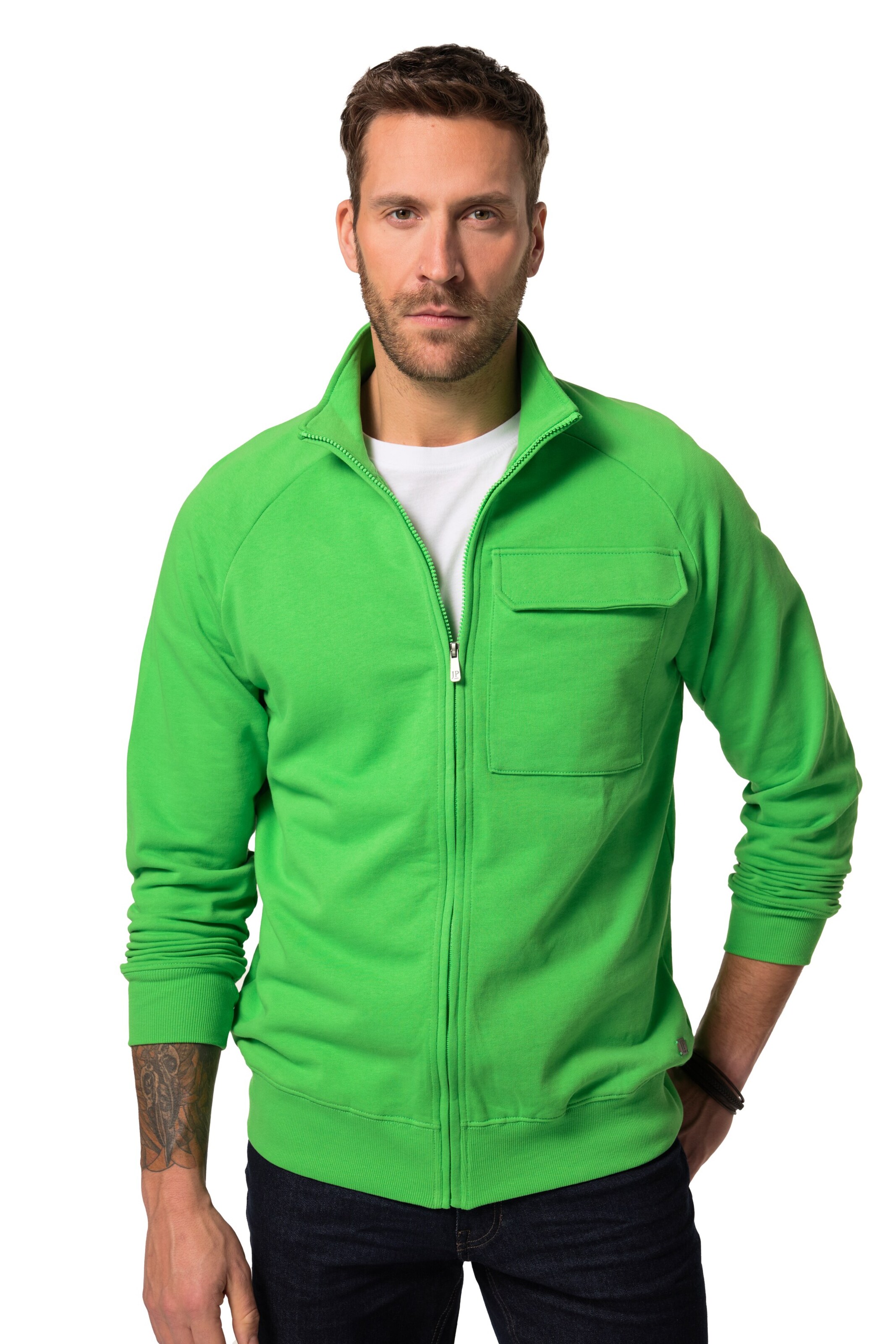 JP1880 Sweatvest in Groen: voorkant
