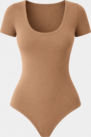 Body 'Leafletic Women’s Short Sleeve U-Neck Bodysuit' di LEAFLETIC in marrone: frontale